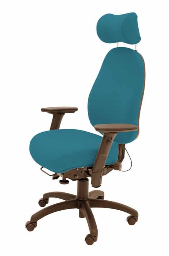 Spynamics SD8 Chair with HR headrest, FA6 adjustable arms and brown 5 star base on castors