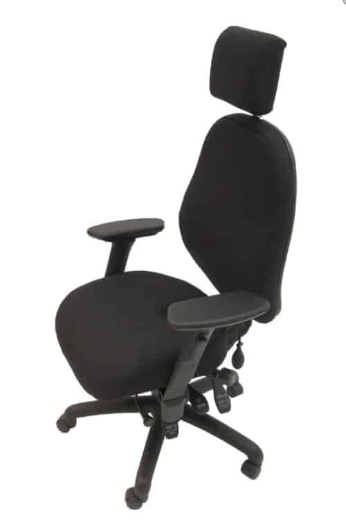 Spynamics SD8 Chair with HR2 headrest, FA6 adjustable arms and black 5 star base on castors CCFA6HR2
