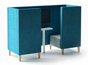 Stream Booths - STE 33 - two person high back booth with table and wooden legs