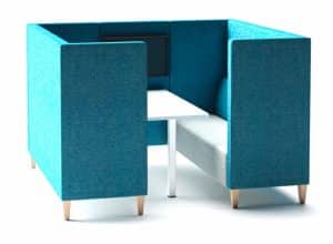 Stream Booths - STE 34 - four person high back booth with table and wooden legs