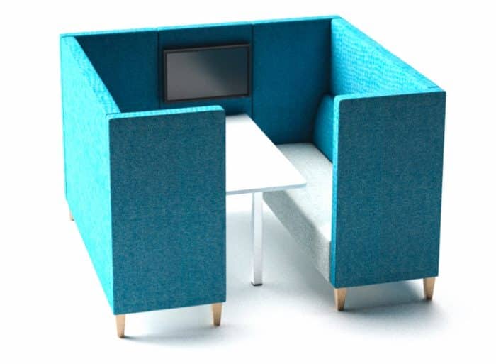 Stream Booths - STE 35 - six person high back booth with table and wooden legs