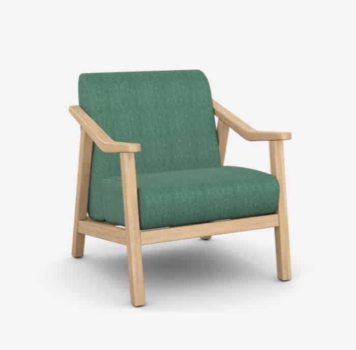 Strut Soft Seating chair with natural oak frame and green upholstery