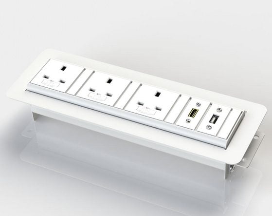 Surface Power Module white unit with three UK power and two data sockets