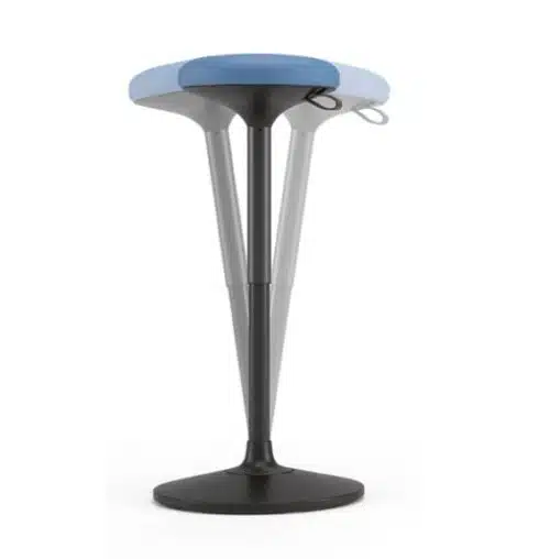 Sway Pivoting Stool with blue seat and black base showing pivot action