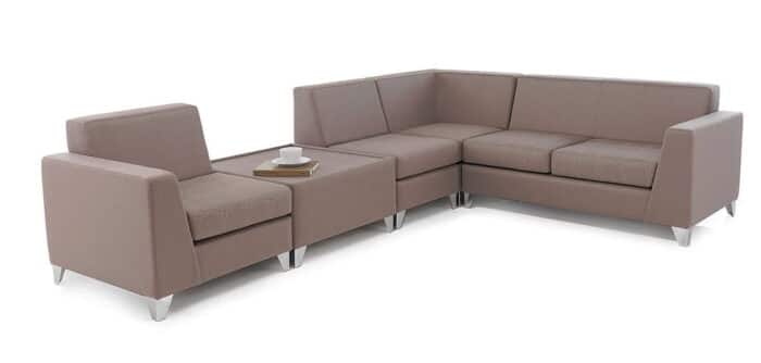 Synergy Modular Soft Seating L shape configuration with integral Synegy table