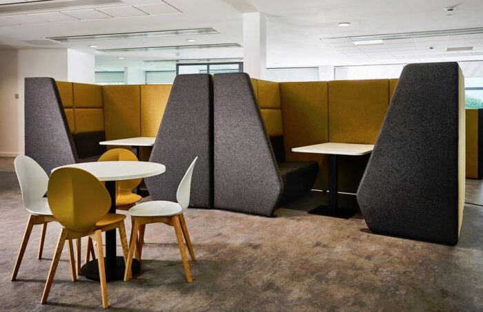 Take Up Booth 2 four person 1600mm high booths side by side in an open plan office space