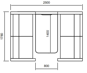Take Up Booth 4 person booth with seating and table dimensions