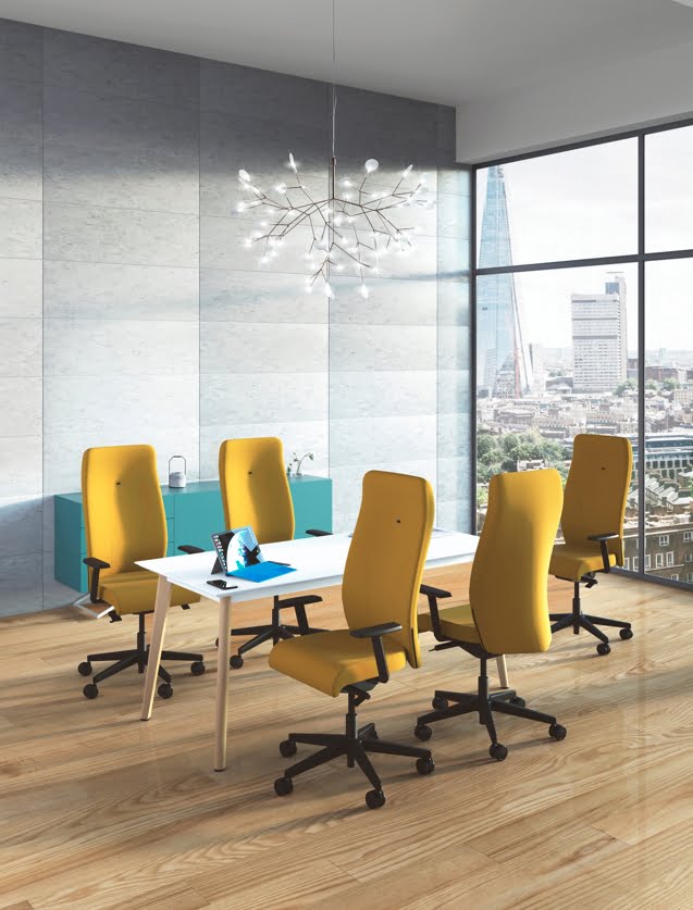 Tas Task Chair five high back chairs with arms shown around a table in a meeting room