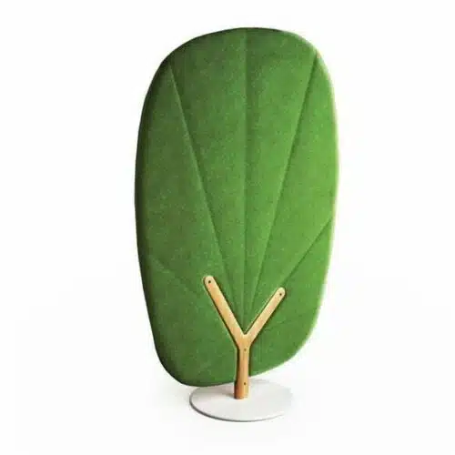 Tree Screen covered in green fabric with oak base