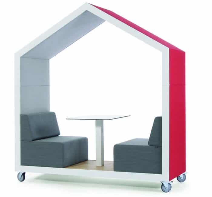 Treehouse Dual Booth open booth with upholstered exterior, seating and table