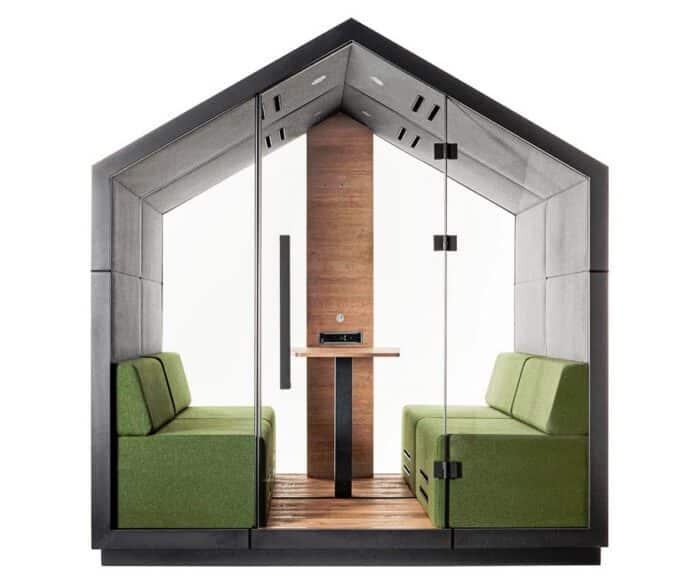 Treehouse Meeting Booth 4 person booth with glass door and back wall