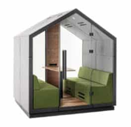 Treehouse Meeting Booth TH 4 G2 upholstered exterior with front and rear glass 4 person booth