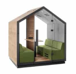 Treehouse Meeting Booth THW 4 G2 wooden exterior with front and rear glass 4 person booth