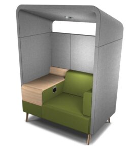 Tryst Booths STK16 single seat console unit with canopy and 1 LED light shown with integrated power