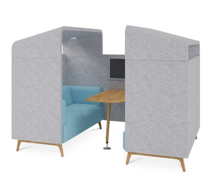 Tryst Booths STK51 four seat booth with canopy and integrated work surface