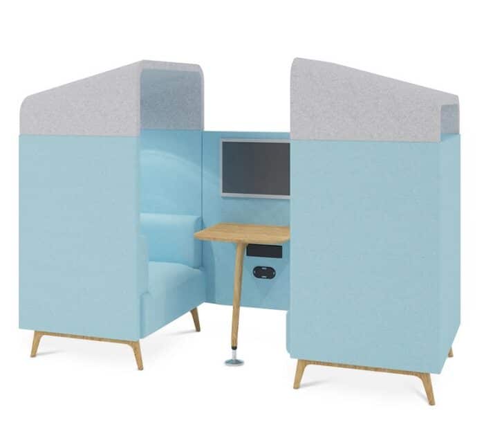 Tryst Booths STK52 two seat booth with canopy and integrated work surface