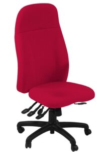 Uni77 Task Chair shown with now arms, black 5 star base and red upholstery