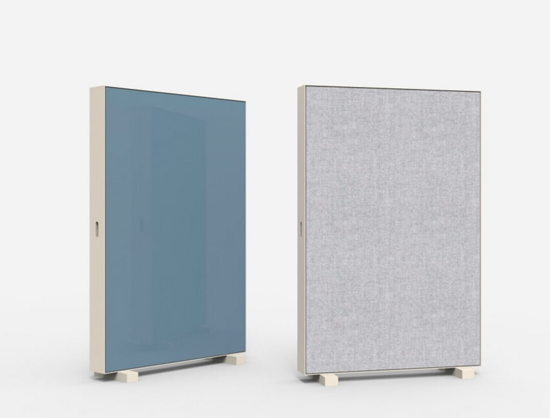 Unit Mobile Wall two portrait orientation walls with white frames and feet