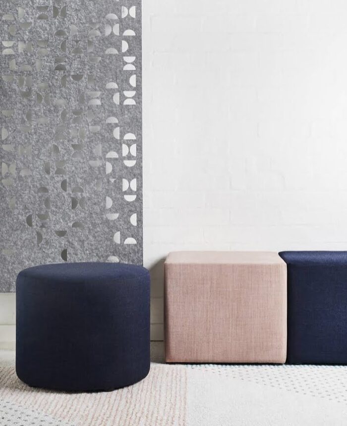 Upholstered Stools dot and dash stools in pink and blue upholstery