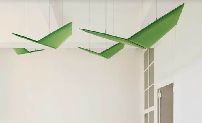 V-Volo Ceiling Panels four pairs of suspended panels in green sound absorbing fabric