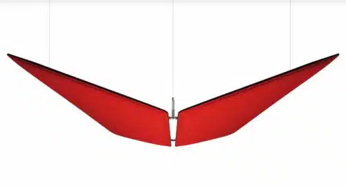 V-Volo Ceiling Panels two suspended panels shown in red finish