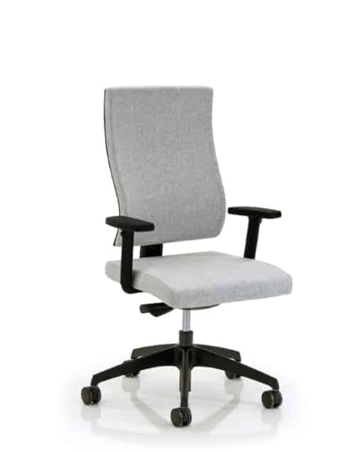 Vibe Lite Chair medium height with black adjustable arms and black 5 star base on castors VIB 25 DAA
