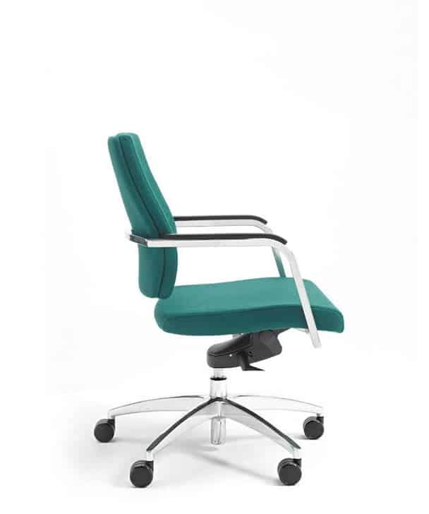 Vibe Upholstered Back Chair side view of medium back conference chair with arms and polished 5 star base on castors VIB 3