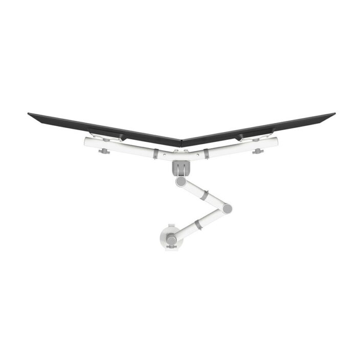 Viewgo Dual Monitor Arm - desk 130 aerial view of dual arm shown in white 48.130