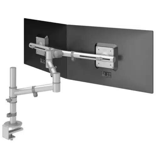 Viewgo Dual Monitor Arm - desk 132 rear view of dual arm shown in silver 48.132