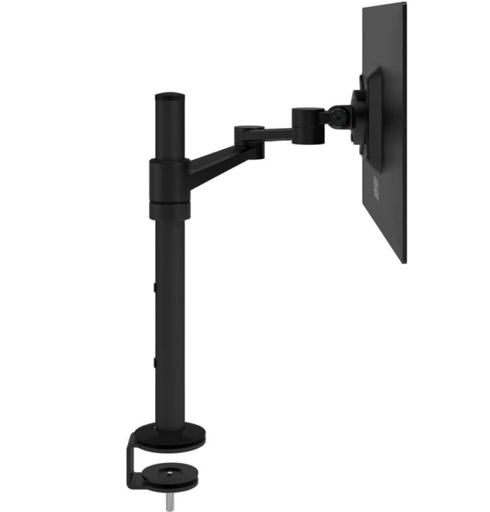 Viewlite Monitor Arm desk 123 - side view of black arm shown with through desk mount 58.123