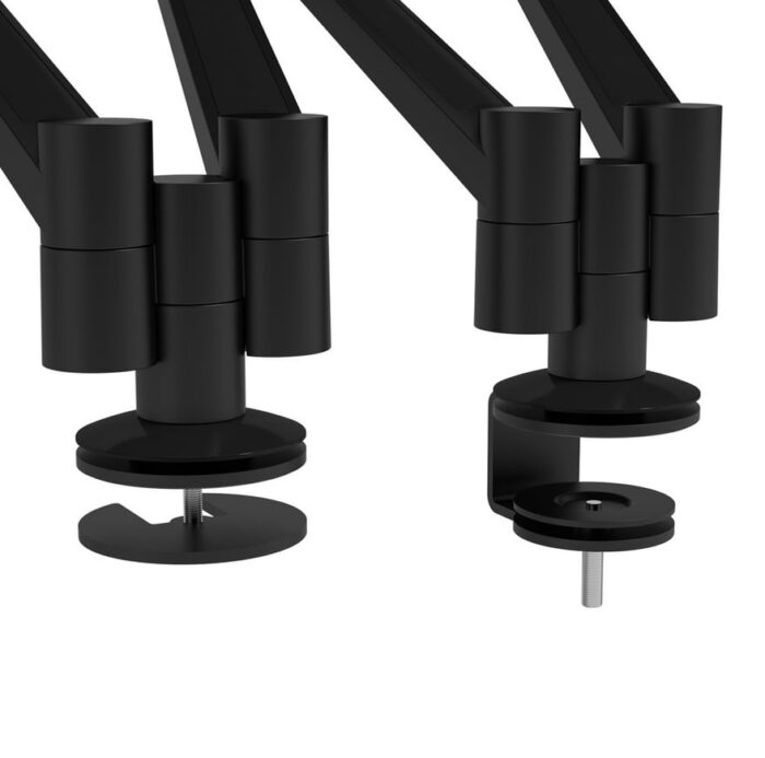 Viewlite Plus Dual Monitor Arm 58.653 desk mount clamp and through desk clamp in black