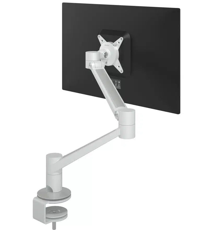 Viewlite Plus Monitor Arm rear view of white arm with mounted screen 58.620