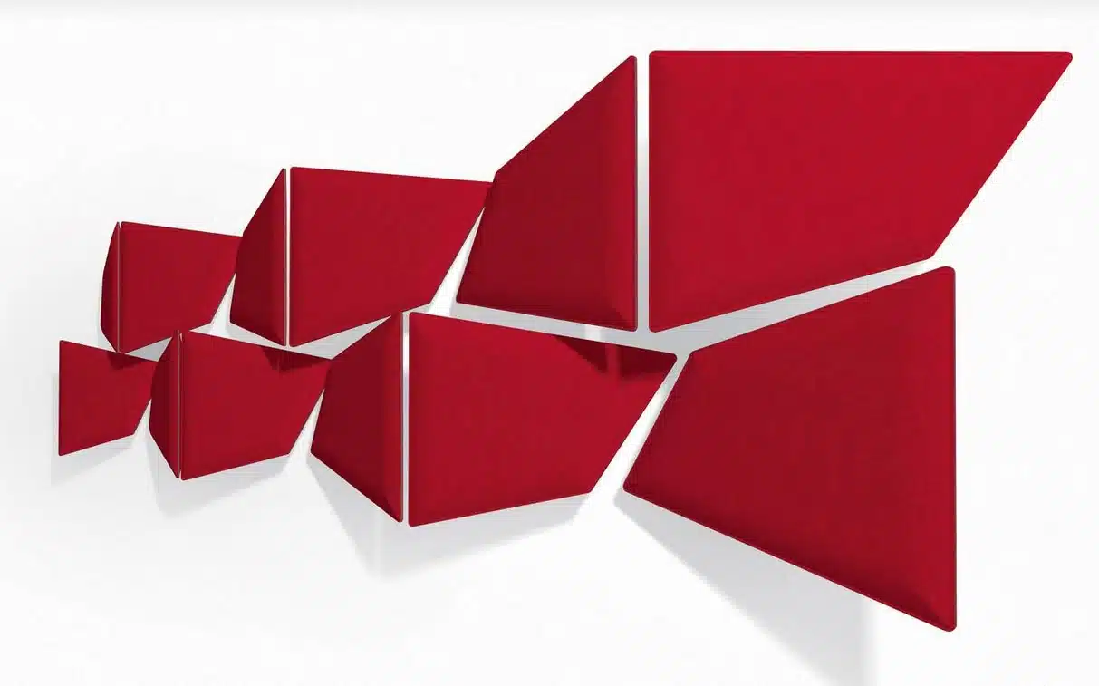 Volo Acoustic Panels mounted on a wall with red upholstery