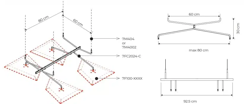 Volo Acoustic Panels non modular ceiling frame for hanging four panels to the ceiling 7FC2024-C