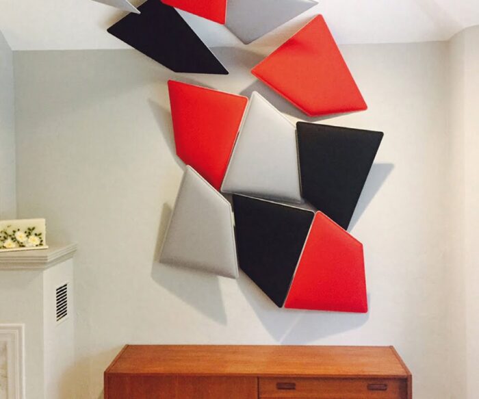 Volo Acoustic Panels wall and ceiling configuration in black, red and grey upholstery