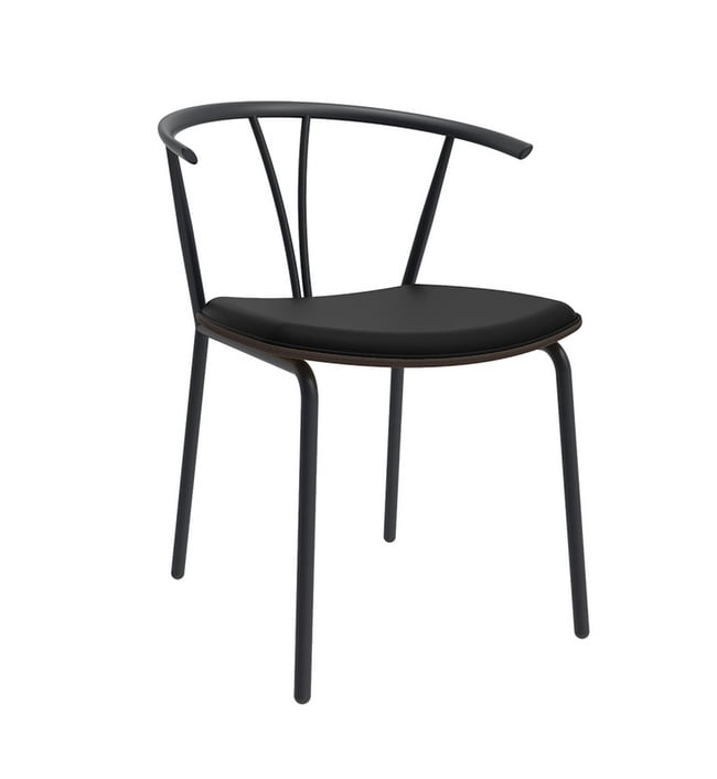 Wish Chair shown with a upholstered seat pad, black steel curved back and frame