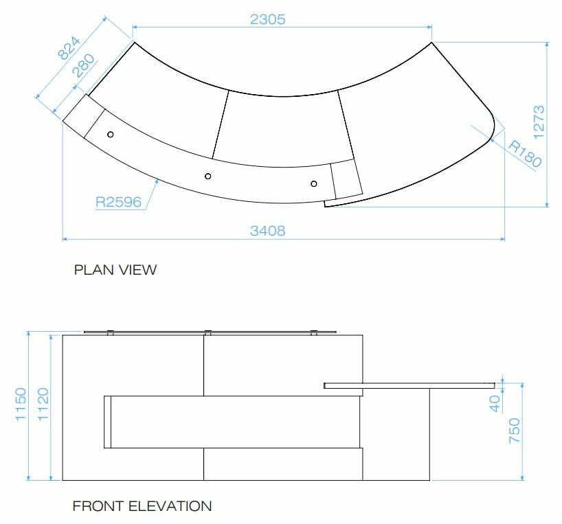 Xpression Reception Desks XB2-L Dimensions