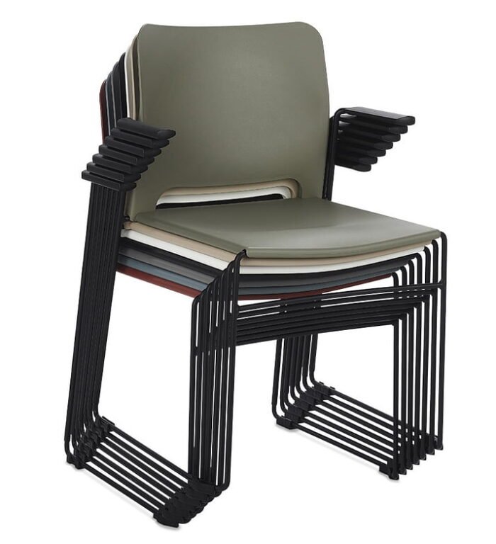 Xpresso Curve Meeting Chair stacked chairs with arms and black frames