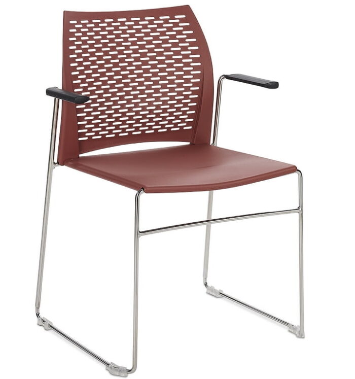 Xpresso Perforated Chairs with arms, red shell and chrome frame