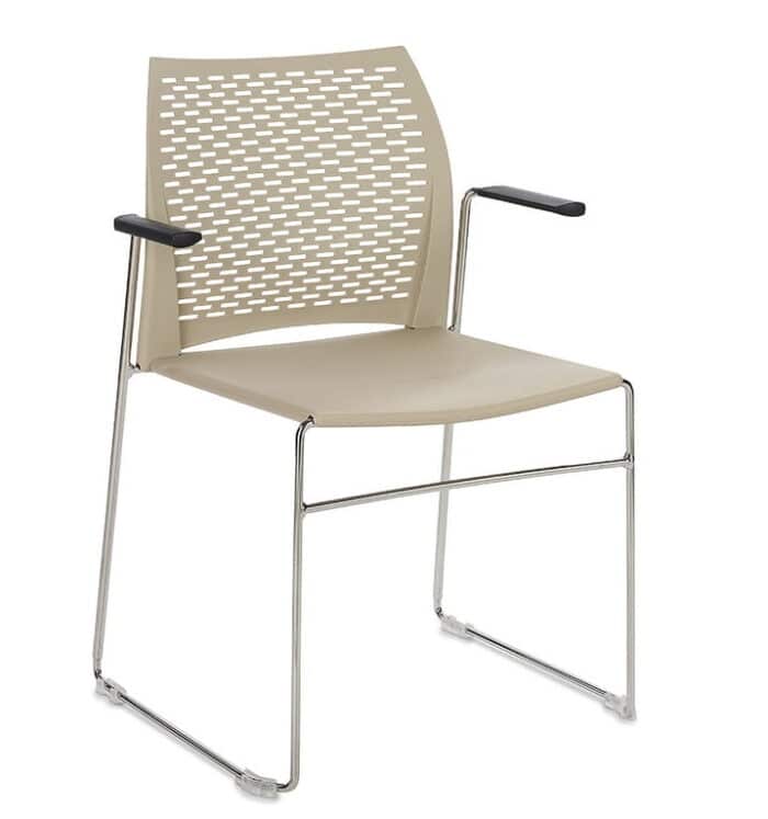 Xpresso Perforated Chairs with arms, sandstone shell and chrome frame