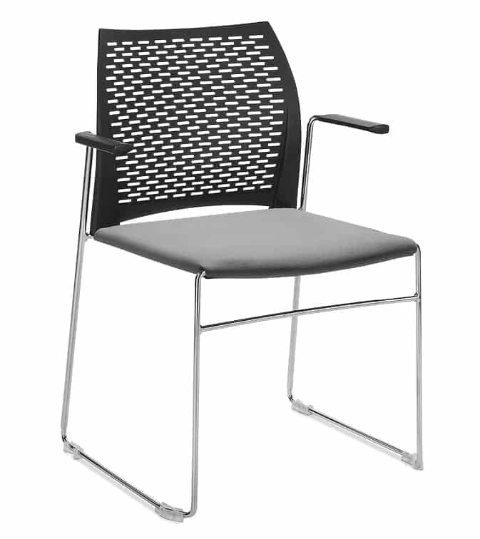 Xpresso Perforated Chairs with arms, upholstered seat and chrome frame