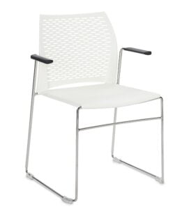 Xpresso Perforated Chairs with arms, white shell and chrome frame MXP1C