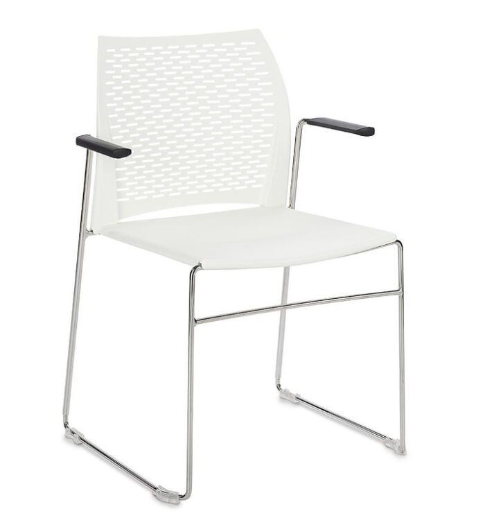 Xpresso Perforated Chairs with arms, white shell and chrome frame