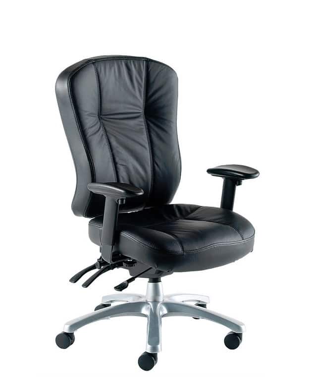 Zircon Task Chair high back with adjustable arms, silver base and black leather upholstery ZM2