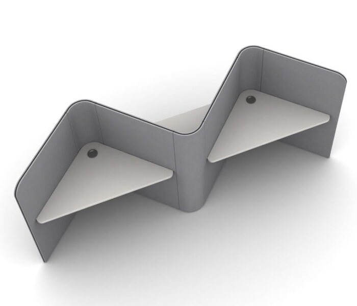 Zone Desking aerial view of a three person zig zag module 1100mm or 1350mm high