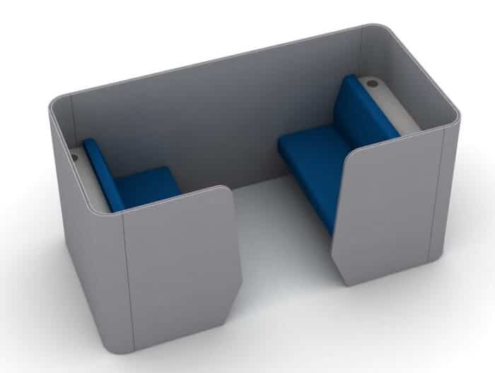 Zone Meeting Pod 2 seat booth upholstered in blue and grey