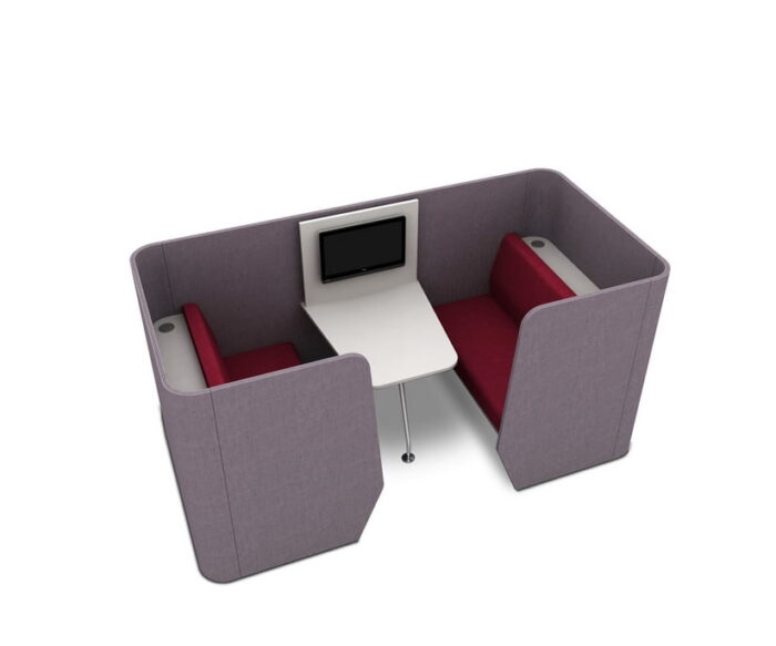 Zone Meeting Pod 2 seat booth with table and mounted monitor