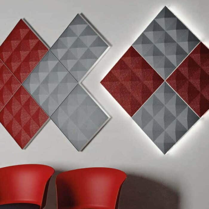 Acoustic Panels wall mounted Stilly Piramid panels shown in diamond formation
