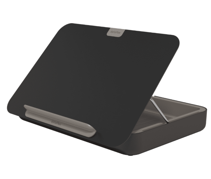 Addit Bento Laptop Riser in black shown open - side view