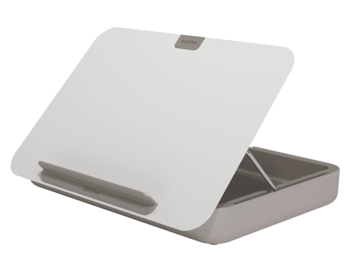 Addit Bento Laptop Riser in white shown open - side view